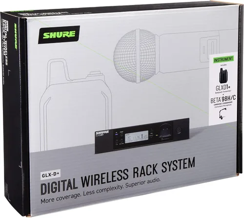 Vista 2 de Shure GLXD14R+/B98 Sistema de micrófono inalámbrico digital de doble banda para latón, viento de madera, percusión: duración de la batería de 12