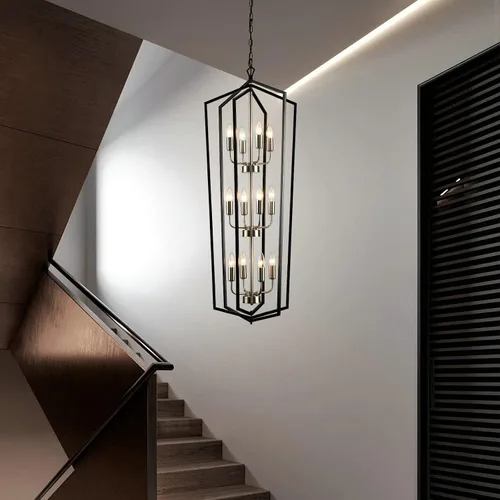Vista 5 de WJShome Lámpara Colgante de Linterna de 12 Luces, Candelabros de Vestíbulo para Techos Altos, para Entrada, Vestíbulo, Isla de Cocina, Comedor, Sala