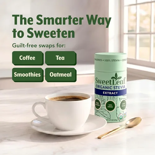 Vista 6 de SweetLeaf Tarro agitador de polvo orgánico puro de estevia, edulcorante cero calorías con extracto puro de hoja de stevia, sin aditivo edulcorante