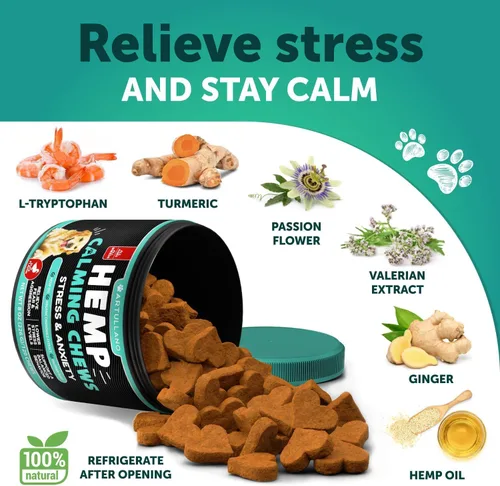 Vista 4 de Masticables calmantes de cáñamo para perros, masticables calmantes para perros, golosinas para aliviar la ansiedad del perro con aceite de cáñamo