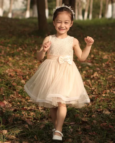 Vista 3 de Peaches Petal Toddler Girl Dress for Wedding, Flower Girl Dresses for Birthday Party, Kids Lace Tulle Dress