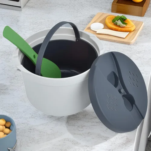 Vista 2 de Olla arrocera para microondas, 2L Grado PP Material Cocedor de pasta con cuchara, tapa para fideos de comida Ramen