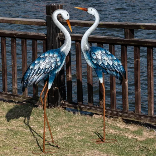 Vista 8 de Kircust Estatuas de Garza Azul para Exteriores Esculturas de Garza de Jardín de Metal, Arte de Patio de Pájaros Grande 47-48 Pulgadas, Juego de 2