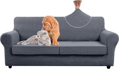 Vista 10 de Funda de sofá de 4 piezas, adecuada para 2 cojines extra grandes y 2 fundas de cojín de gran tamaño, funda protectora para muebles de mascotas
