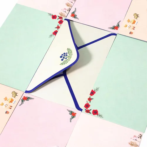 Vista 5 de El juego de 55 sobres de papel de papelería incluye 36 papeles de papelería de escritura rayados y 18 sobres con 48 calcomanías coloridas de puntos