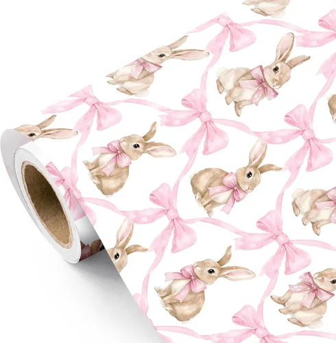 Vista 20 de WRAPAHOLIC Bookish Bunny - Rollo de papel de regalo, 17 pulgadas x 16.5 pies, conejo vintage con papel de regalo para niños y niñas, baby shower