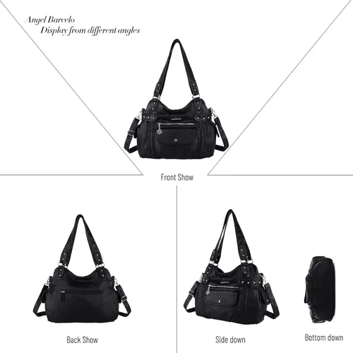 Vista 3 de Angel Barcelo - Bolsa de hombro amplia para mujer, diseño Hobo, cuero lavado