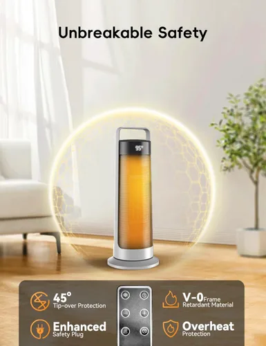 Vista 7 de Calentador de espacio para uso en interiores, habitación grande, calentador de oficina portátil de 1500 W, oscilación de 120°, cerámica PTC