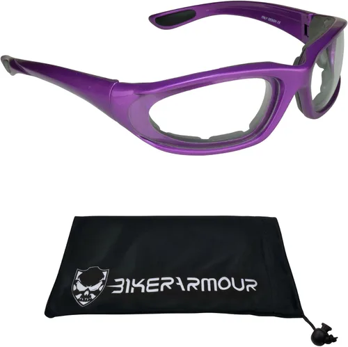 Vista 20 de Bikershades Gafas de montar en motocicleta con montura morada, pequeñas para mujeres y niñas 2 pares transparentes