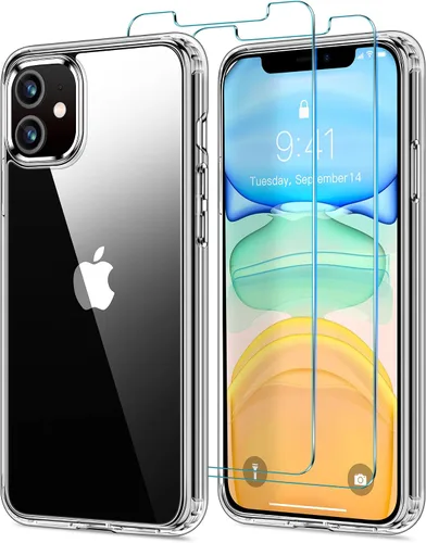 Vista 57 de HOOMIL Funda para iPhone 11 con 2 protectores de pantalla de vidrio templado, no amarillea, protección contra caídas, arañazos, transparente, parte