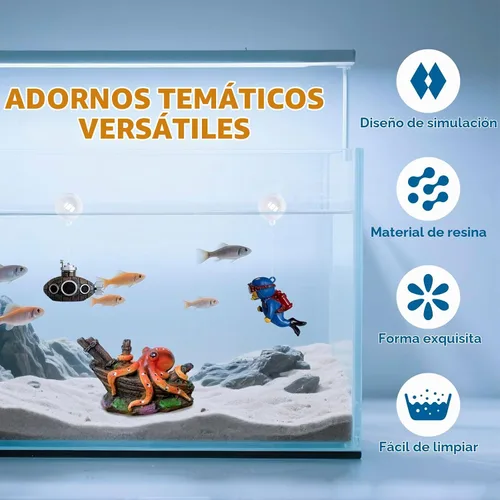 Vista 5 de Decoración de pecera pequeña de 3 piezas: decoraciones de pulpo y decoración flotante para acuarios pequeños