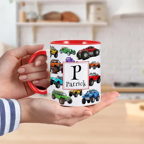 Vista 4 de Taza de café personalizada para niños con nombre e inicial, taza de cacao caliente personalizada para niños y niñas, taza de cerámica de 11 onzas
