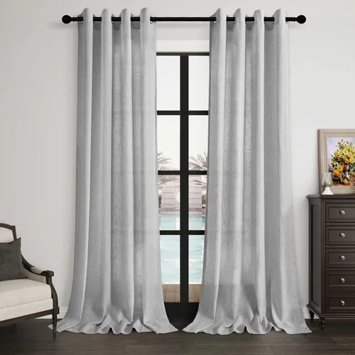 Vista 81 de Cortinas de lino negro para dormitorio y sala de estar de 84 pulgadas de largo, juego de 2 paneles, para habitación de niños, filtro de luz