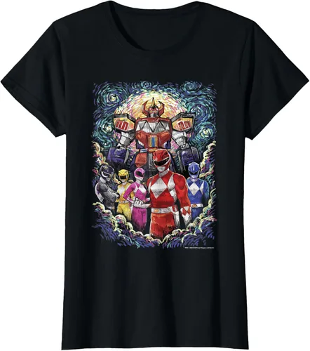 Vista 33 de Power Rangers Mighty Morphin' Megazord Starry Night Poster Camiseta
