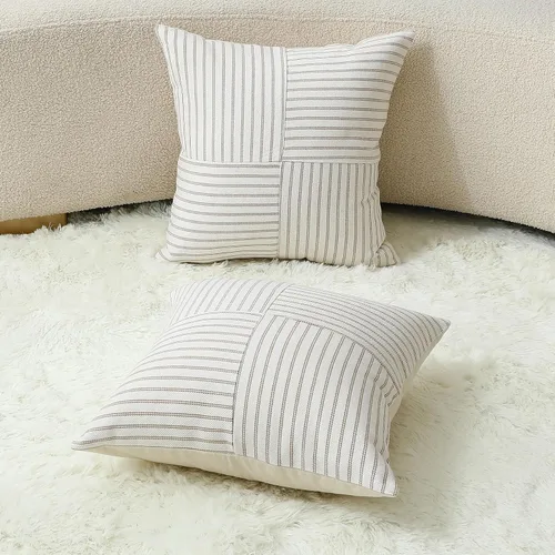 Vista 4 de MYCDXE Fundas de almohada de 16 x 16 pulgadas, juego de 2 fundas de almohada cuadradas con textura de rayas caqui para sofá, silla, dormitorio