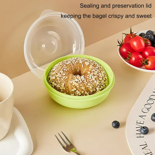 Vista 3 de Paquete de 4 recipientes para donas frescas, protector hermético para almacenamiento de bagel, soporte portátil para pan para organización de cocina