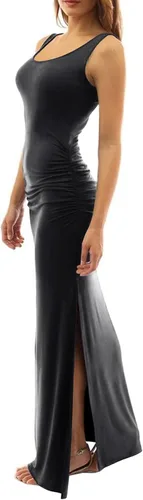 Vista 3 de Vrtige Vestido largo sin mangas con cuello redondo y dobladillo dividido para mujer