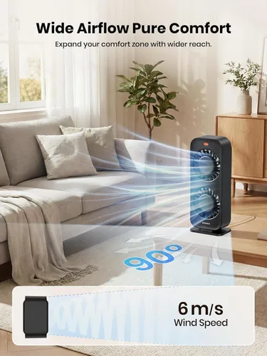 Vista 3 de Warmco Ventilador de torre de escritorio para dormitorio, ventilador de escritorio de alta velocidad de 19.7 ft/s de doble motor con 4 velocidades