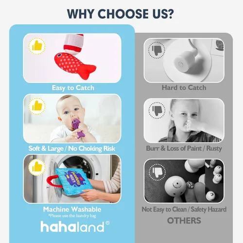 Vista 6 de hahaland Juguetes Montessori para niño de 1 año, regalo de cumpleaños, juego de pesca de tela 10 en 1, juguetes para niños pequeños con tazas