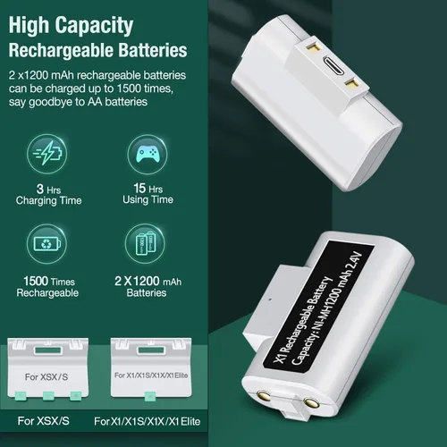 Vista 2 de Controller Charger for Xbox one Controller Charging Station Compatible with Xbox Series XSOneXSElite Charger for Xbox One Battery Pack with 2 x