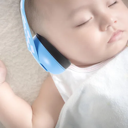 Vista 3 de Orejeras con cancelación de ruido para bebés con banda elástica ajustable, auriculares protectores azules para protección auditiva y reducción