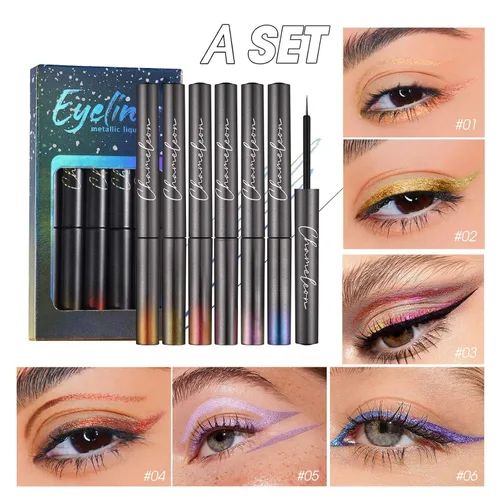 Vista 7 de Delineador de ojos líquido multicromo, delineador de ojos brillante con purpurina metálica, de larga duración, delineador de ojos colorido