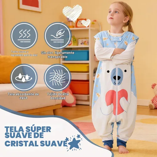 Vista 4 de MICHLEY Saco de dormir con pies y sin mangas para niños pequeños Oso