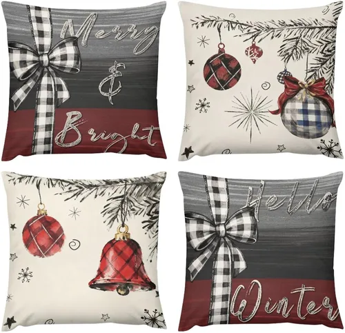 Vista 16 de Juego de 4 fundas de almohada decorativas de árbol de Navidad con estampado de ambos lados, 16 x 16 pulgadas, fundas de almohada de bosque