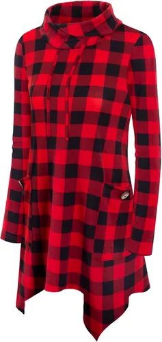 Vista 2 de Bulotus - Túnica de manga larga para mujer, cuello asimétrico, dobladillo con bolsillos