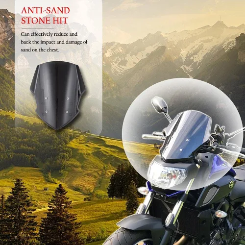 Vista 3 de GLoyer Motorcycle Windshield Compatible with Yamaha MT-07 FZ-07 MT07 FZ07 2018 2019 2020 Motorycle Windshield WindScreen Double Bubble Wind Screen