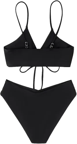 Vista 4 de Seafung Conjunto de bikini sexy con nudo para mujer, traje de baño de corte alto de 2 piezas