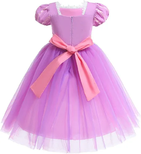 Vista 2 de MYRISAM Vestido Rapunzel para niñas con mangas sopladas, disfraz de princesa Sofía para Halloween, cosplay con accesorios