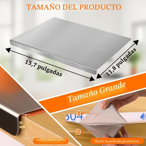 Vista 5 de HUAKENER Tablas de cortar grandes de acero inoxidable para cocina, tabla de cortar con borde de encimera, tabla de cortar con alfombrilla