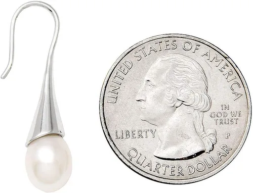 Vista 5 de LooptyHoops Aretes de plata de ley con perlas de agua dulce con gancho de gota de trompeta, colgante de perlas de agua dulce a juego en plata