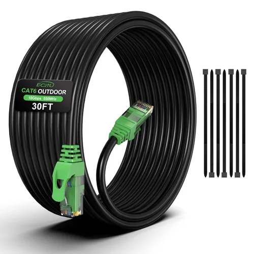 Vista 13 de Cable Ethernet Cat6 para exteriores de 20 pies, enterrado, entierro directo resistente, cable de conexión CCA de 24 AWG para laptops, PC, routers