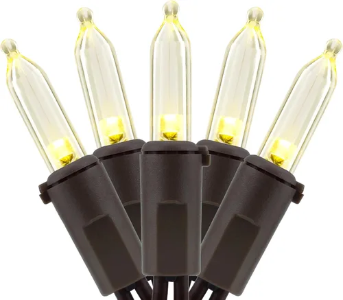 Vista 10 de YULETIME Juego de 200 luces LED de Navidad de color blanco cálido con cable negro, paquete de 2 hebras de 33 pies, 100 luces con certificación UL