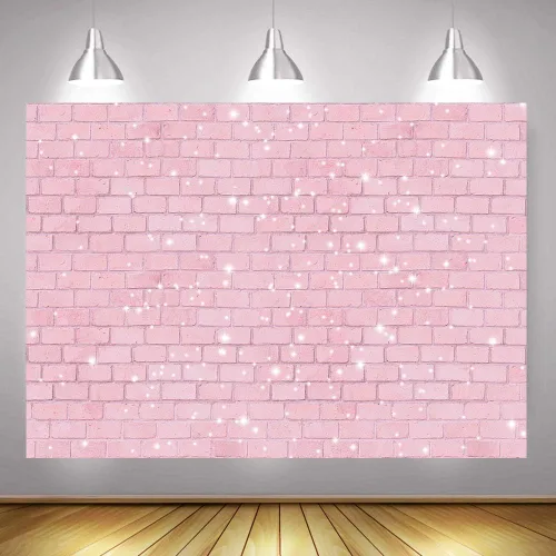 Vista 4 de Fondo de Fotografía de Pared de Ladrillos de Purpurina Rosa Retro 1,5x0,9 m, Ideal para Fiestas de Cumpleaños de Niñas, Baby Shower, Despedida