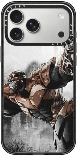 Vista 69 de CASETiFY Impact - Funda para iPhone 13 Mini [Marvel Colab / protección contra caídas de 8.2 pies/Magsafe] - Capitán América VS - Negro transparente