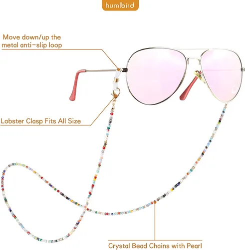 Vista 4 de humlbird Cadena de gafas de sol con cuentas de cristal curativo con perlas para mujer