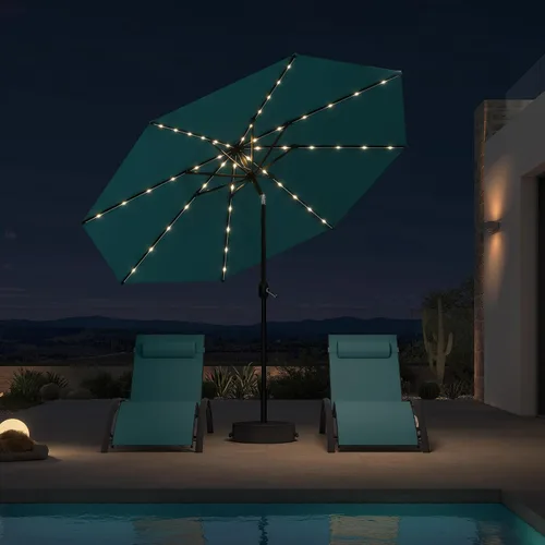 Vista 61 de PURPLE LEAF Sombrilla LED para patio y piscina, 5 x 8 pies, con base para Beige