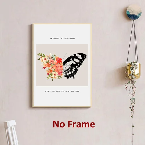 Vista 7 de Be Patient with Yourself Art Butterfly Flower Picture Mental Health Wall Art Watercolor Flower Poster Positive Afirmations Pictures Black Butterfly