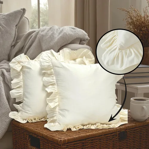 Vista 6 de Lemfux Juego de 2 fundas de almohada con volantes, fundas de almohada decorativas de algodón lavado, fundas de cojín sólidas desgastadas y elegantes