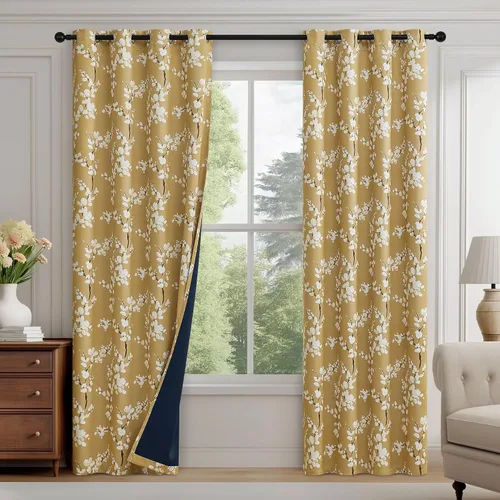 Vista 23 de FMFUNCTEX Grey Blackout Floral Curtains, Bedroom, 100X84 Inches, 1 Panel Gris Floral