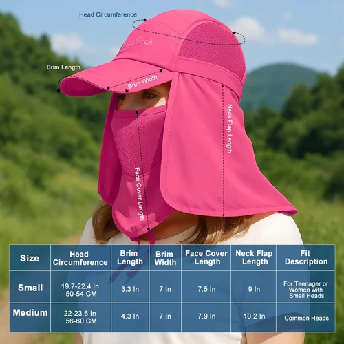 Vista 6 de Surblue Sombrero de pesca con solapa para el cuello, protección UV, protección UV, UPF50+ Rosa rojo