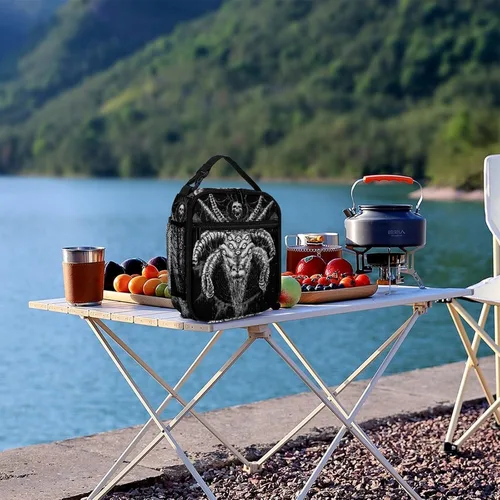 Vista 6 de Baphomet - Lonchera térmica con aislamiento de cabra de Satán, reutilizable, bolsa portátil para hombres y mujeres