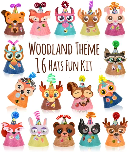 Vista 9 de Sombreros de fiesta de Glittery Garden para niños, arte y manualidades. Divertido kit de actividades de cumpleaños con pegatinas. Adorno de fiesta