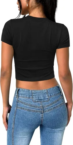Vista 4 de SAMPEEL Camisetas básicas para mujer, cuello redondo, manga corta, para salir, lindas camisetas de verano, ajustadas, ropa Y2K 2024