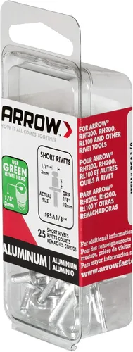 Vista 2 de Arrow RSA1/8IP - Remaches cortos de aluminio para metal, tela, cuero y reparación de automóviles, 1/8 pulgadas, paquete de 25