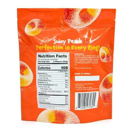 Vista 3 de Peach Rings – Bolsa de 2 libras – Gomitas de durazno – Dulces agridulces para oficina, aperitivos, decoración de postres y bolsas de golosinas