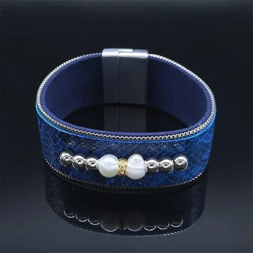 Vista 2 de KINSPORT Fashion Blue Pu Pearl Bracelet Chain for Women Width Bracelets Bracelets Women Jewelry Bisuteria